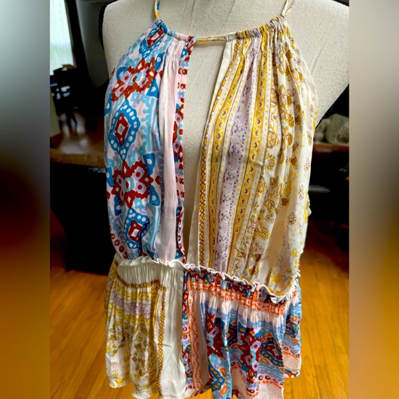 Free People SUMMER TOP XL  | Asymmetrical Yellow and Blue Tank Top - Picture 5 of 8